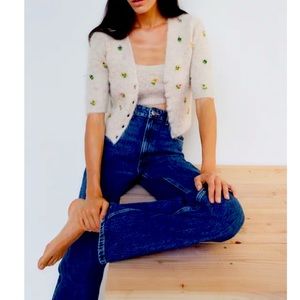 NWT Zara embroidered beaded crop top and sweater set - SZ L